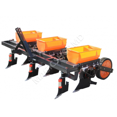 Semănătoare 3 rânduri pentru motocultor, cu distribuitor de îngrășăminte